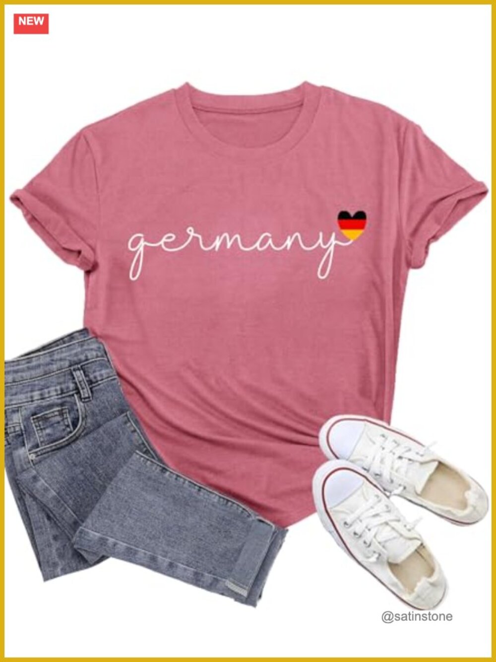 Germany Flag T-Shirt Proud Heartbeat Tee Relaxed Fit Crew Neck